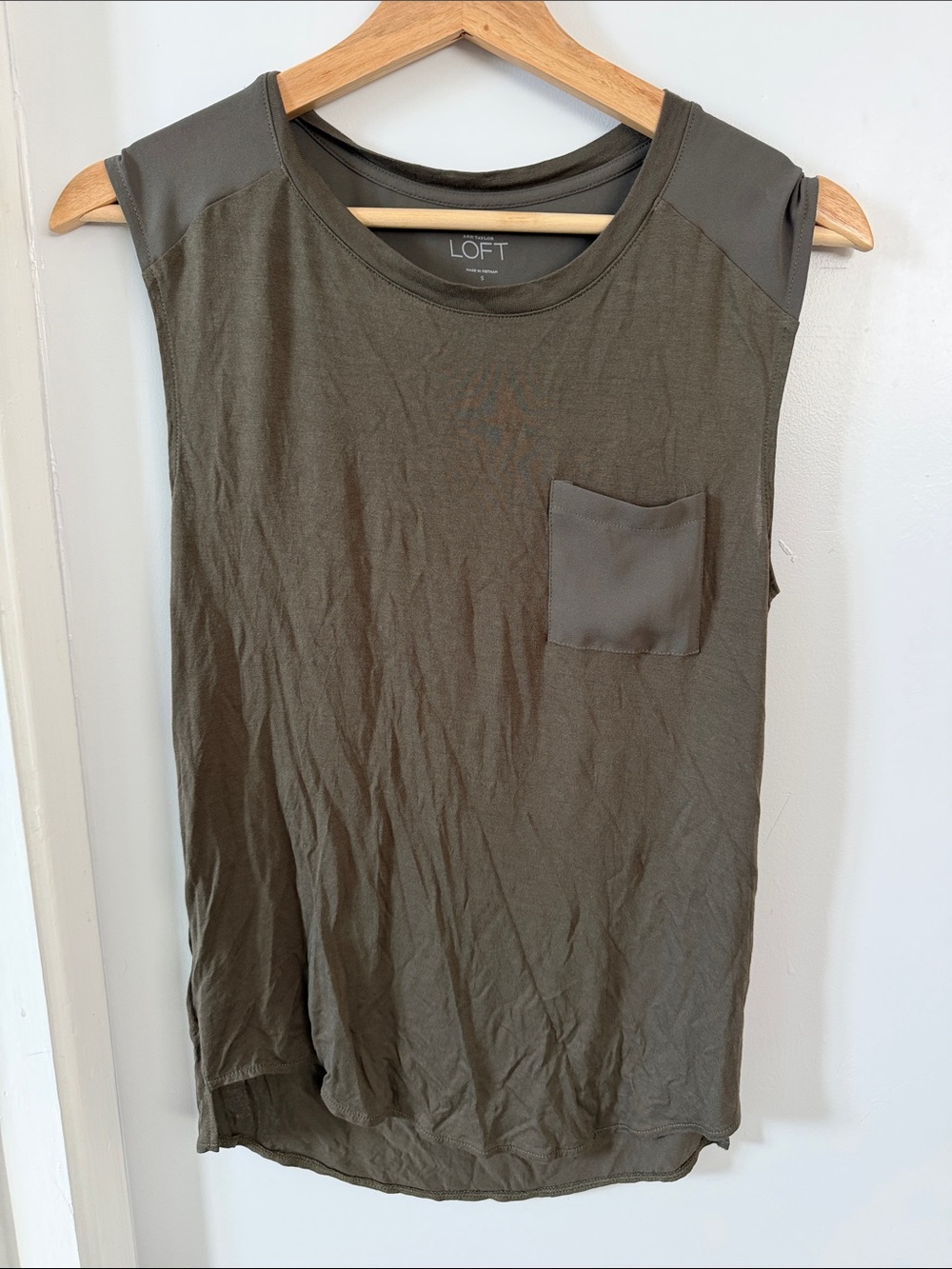 LOFT Olive Green Sleeveless Pocket Tank